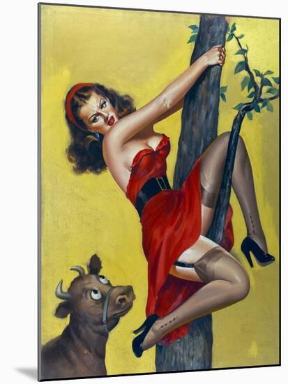 Mid-Century Pin-Ups - Moo - Up a tree-Peter Driben-Mounted Art Print