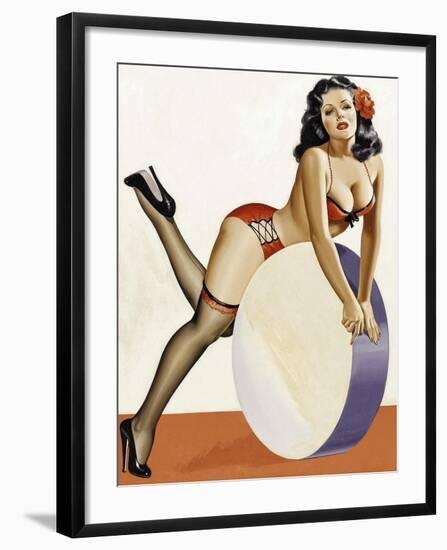 Mid-Century Pin-Ups - Over a drum-Peter Driben-Framed Art Print