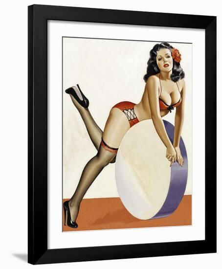 Mid-Century Pin-Ups - Over a drum-Peter Driben-Framed Art Print