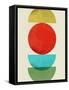 Mid Century Red Circle and Half Moons I-Eline Isaksen-Framed Stretched Canvas