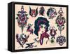 Mid-Century Tattoo Flash-null-Framed Stretched Canvas