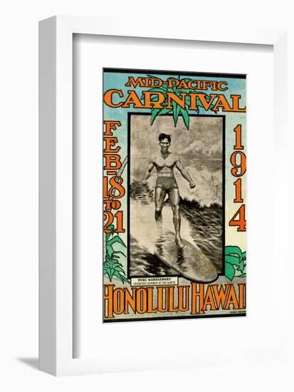 Mid Pacific Carnival 1914, Honolulu, Hawaii, Featuring Duke Kahanamoku-null-Framed Art Print