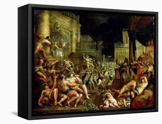 Midas' Feast in Honour of Bacchus and Silenus'. C.16th Century-Lucas van Valckenborch-Framed Stretched Canvas