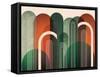 MidCentury Arches Orange Green-Urban Epiphany-Framed Stretched Canvas