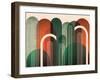 MidCentury Arches Orange Green-Urban Epiphany-Framed Art Print