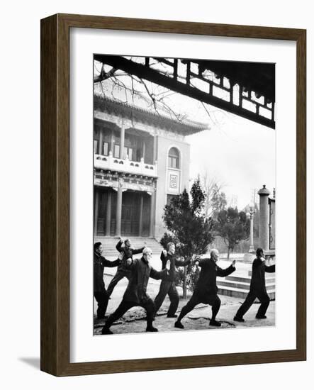 Middle-Aged Chinese Men Practice T'ai Chi in Hopei Province, Communist China, Jan 1962-null-Framed Photo