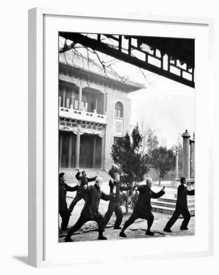 Middle-Aged Chinese Men Practice T'ai Chi in Hopei Province, Communist China, Jan 1962-null-Framed Photo