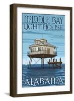 Middle Bay Lighthouse - Alabama-Lantern Press-Framed Art Print