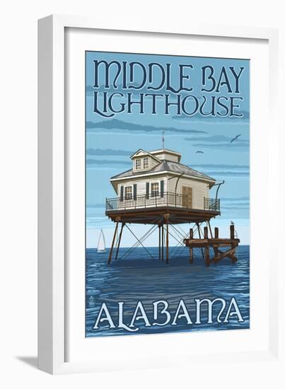 Middle Bay Lighthouse - Alabama-Lantern Press-Framed Art Print