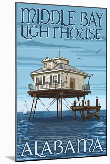 Middle Bay Lighthouse - Alabama-Lantern Press-Mounted Art Print