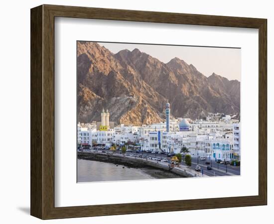 Middle East, Oman, Muscat, Mutrah, Elevated View Along Corniche, Latticed Houses and Mutrah Mosque-Gavin Hellier-Framed Photographic Print