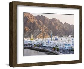 Middle East, Oman, Muscat, Mutrah, Elevated View Along Corniche, Latticed Houses and Mutrah Mosque-Gavin Hellier-Framed Photographic Print