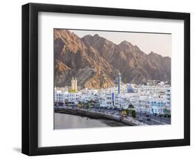 Middle East, Oman, Muscat, Mutrah, Elevated View Along Corniche, Latticed Houses and Mutrah Mosque-Gavin Hellier-Framed Photographic Print