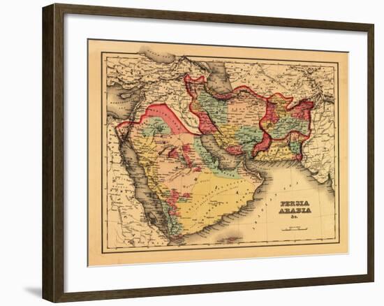 Middle East "Persia Arabia" - Panoramic Map-Lantern Press-Framed Art Print