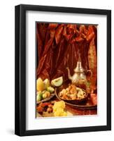 Middle Eastern Meal with Quail, Couscous, Fruit and Tea-Barbara Lutterbeck-Framed Premium Photographic Print