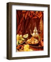 Middle Eastern Meal with Quail, Couscous, Fruit and Tea-Barbara Lutterbeck-Framed Photographic Print