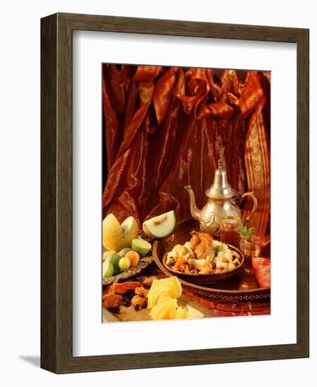 Middle Eastern Meal with Quail, Couscous, Fruit and Tea-Barbara Lutterbeck-Framed Photographic Print