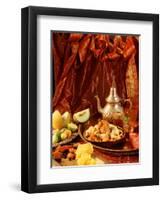 Middle Eastern Meal with Quail, Couscous, Fruit and Tea-Barbara Lutterbeck-Framed Photographic Print