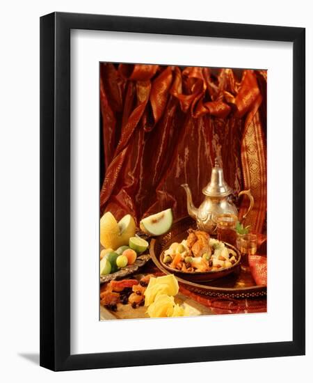 Middle Eastern Meal with Quail, Couscous, Fruit and Tea-Barbara Lutterbeck-Framed Photographic Print