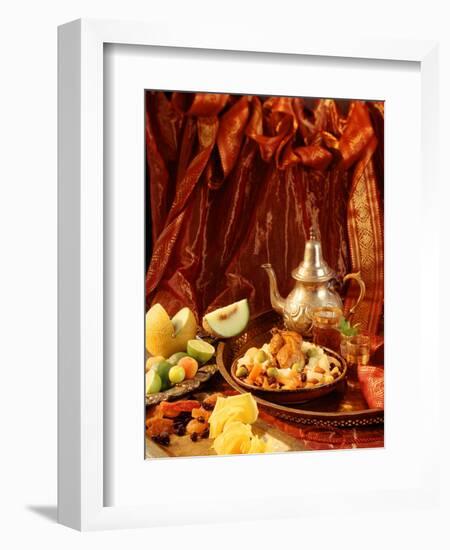 Middle Eastern Meal with Quail, Couscous, Fruit and Tea-Barbara Lutterbeck-Framed Photographic Print