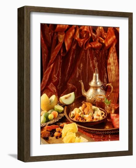 Middle Eastern Meal with Quail, Couscous, Fruit and Tea-Barbara Lutterbeck-Framed Photographic Print