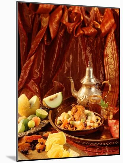 Middle Eastern Meal with Quail, Couscous, Fruit and Tea-Barbara Lutterbeck-Mounted Photographic Print