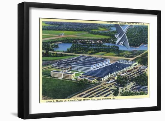 Middle River, Maryland - Airplane over Glenn L. Martin Aircraft Plant near Baltimore-Lantern Press-Framed Art Print