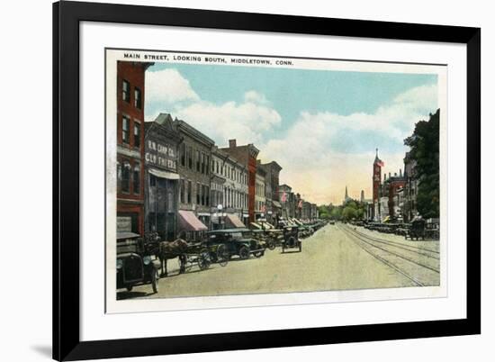 Middletown, Connecticut - Southern View Down Main Street-Lantern Press-Framed Art Print