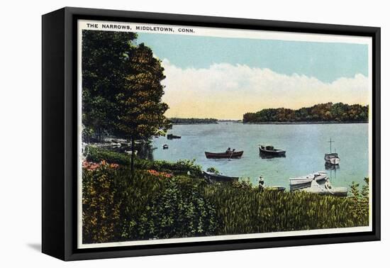 Middletown, Connecticut - View of Boats at the Narrows-Lantern Press-Framed Stretched Canvas