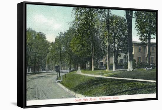 Middletown, Connecticut, View of South Main Street-Lantern Press-Framed Stretched Canvas