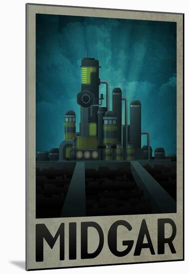 Midgar Retro Travel Poster-null-Mounted Poster