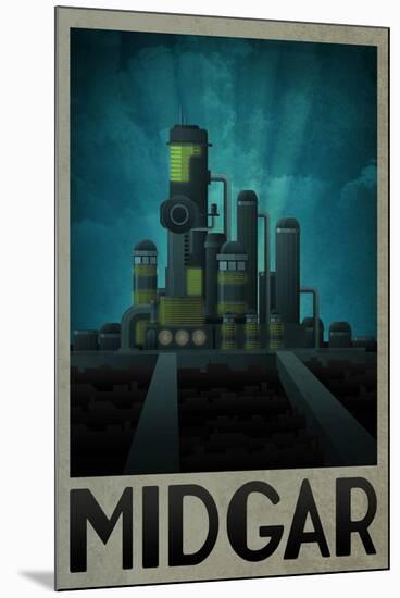 Midgar Retro Travel Poster-null-Mounted Poster