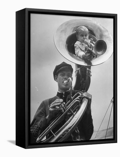 Midget Czech Showman Baron Richard Nowak, Blowing on a Trumpet-John Phillips-Framed Stretched Canvas