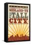 Midland, Texas - Skyline and Sunburst Screenprint Style-Lantern Press-Framed Stretched Canvas