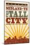 Midland, Texas - Skyline and Sunburst Screenprint Style-Lantern Press-Mounted Art Print