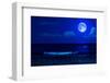 Midnight Sea Landscape with a Full Moon and Waves Breaking on the Beach-Kamira-Framed Photographic Print