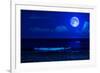 Midnight Sea Landscape with a Full Moon and Waves Breaking on the Beach-Kamira-Framed Photographic Print