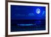 Midnight Sea Landscape with a Full Moon and Waves Breaking on the Beach-Kamira-Framed Photographic Print