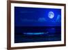 Midnight Sea Landscape with a Full Moon and Waves Breaking on the Beach-Kamira-Framed Photographic Print