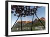 Midnight Sun on Dried Fish Framed by Fishing Village and Peaks, Reine, Nordland County-Roberto Moiola-Framed Photographic Print