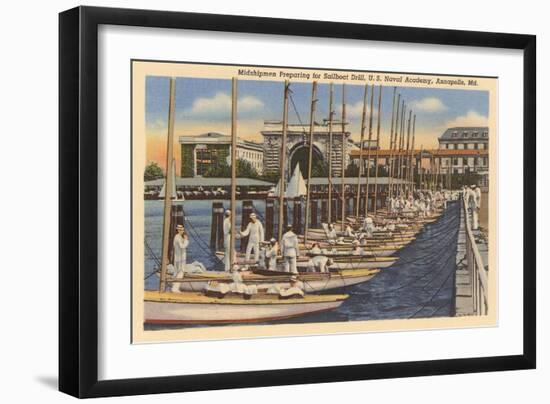 Midshipmen with Sailboats, USNA, Annapolis, Maryland-null-Framed Art Print