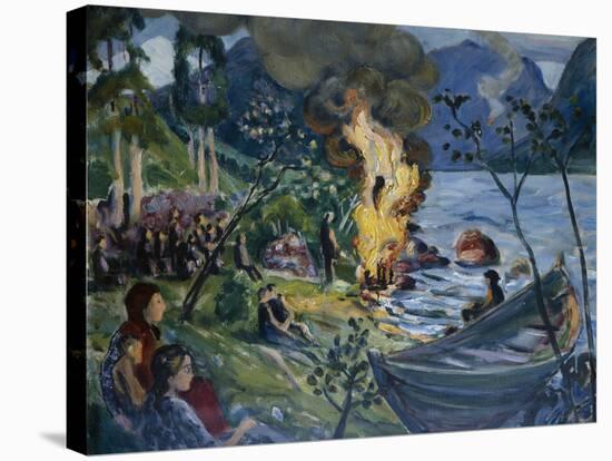 Midsummer fire at Jolster water-Nikolai Astrup-Stretched Canvas