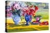 Midsummer flowers on garden table, 1993-Sue Wales-Stretched Canvas