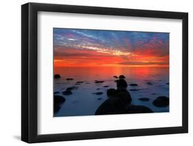 Midsummer sunset over The Wash, from Hunstanton beach, North Norfolk-Geraint Tellem-Framed Photographic Print