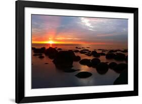 Midsummer sunset over The Wash from the beach at Hunstanton, north Norfolk-Geraint Tellem-Framed Photographic Print