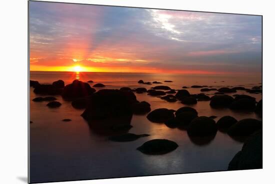 Midsummer sunset over The Wash from the beach at Hunstanton, north Norfolk-Geraint Tellem-Mounted Photographic Print