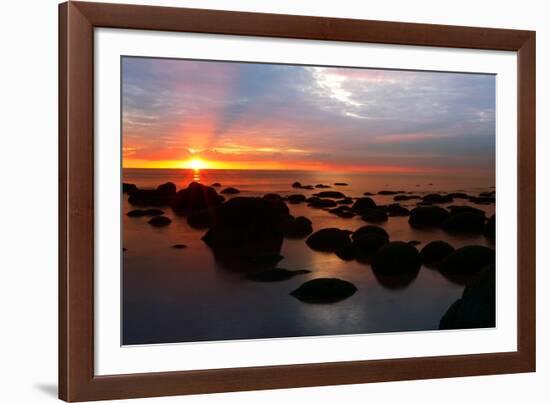 Midsummer sunset over The Wash from the beach at Hunstanton, north Norfolk-Geraint Tellem-Framed Photographic Print