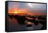 Midsummer sunset over The Wash from the beach at Hunstanton, north Norfolk-Geraint Tellem-Framed Stretched Canvas