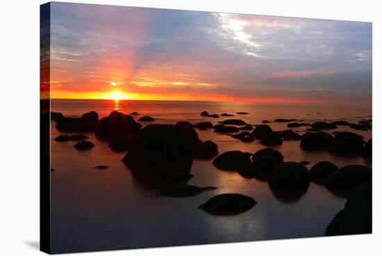 Midsummer sunset over The Wash from the beach at Hunstanton, north Norfolk-Geraint Tellem-Stretched Canvas