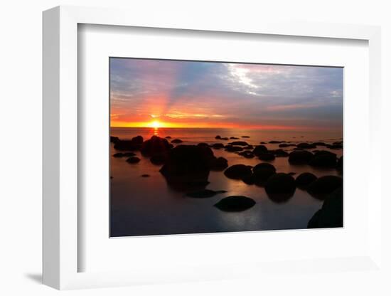 Midsummer sunset over The Wash from the beach at Hunstanton, north Norfolk-Geraint Tellem-Framed Photographic Print